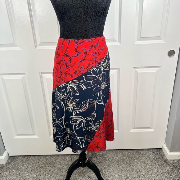 Sz 14 Eloquii Red & Blue Floral Color-Block MIDI Skirt NWOT $104 MSRP - Picture 3 of 10